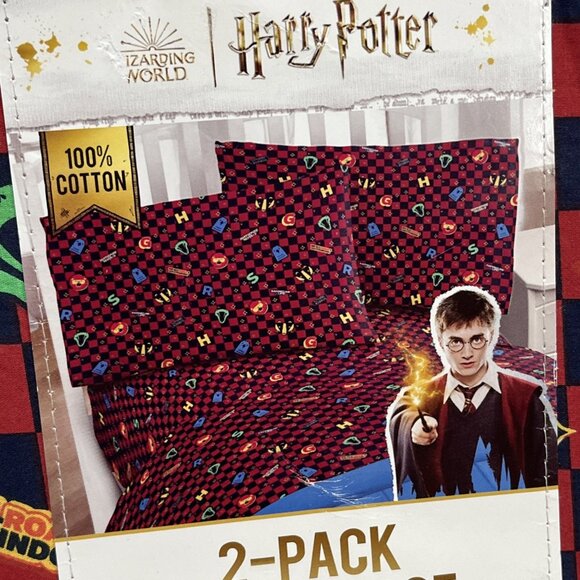 Harry Potter Hogwarts Standard Pillowcase 20"x30" Red Blue Check Cotton 2 Pack - Picture 5 of 6